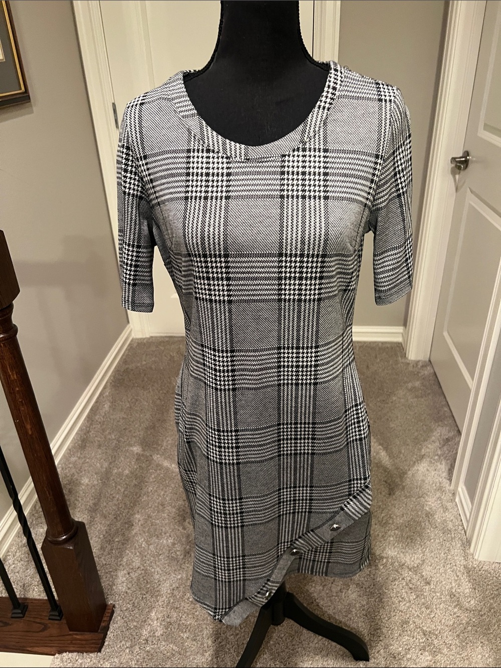NAIF Black and White Glen Plaid Mini Dress